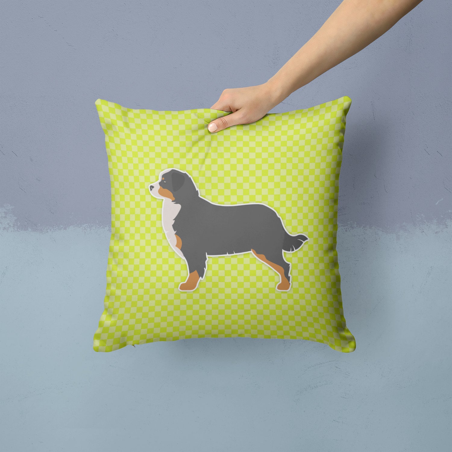 Bernese Mountain Dog Checkerboard Green Fabric Decorative Pillow BB3819PW1414 - the-store.com