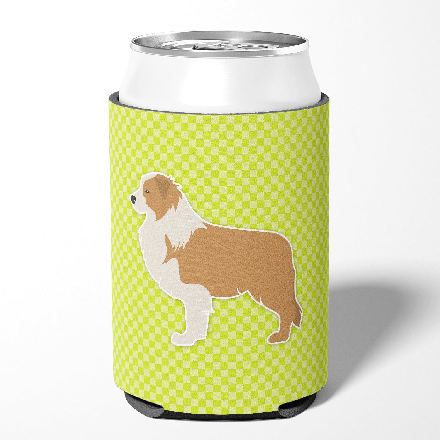 Red Border Collie Checkerboard Green Can or Bottle Hugger BB3822CC  the-store.com.