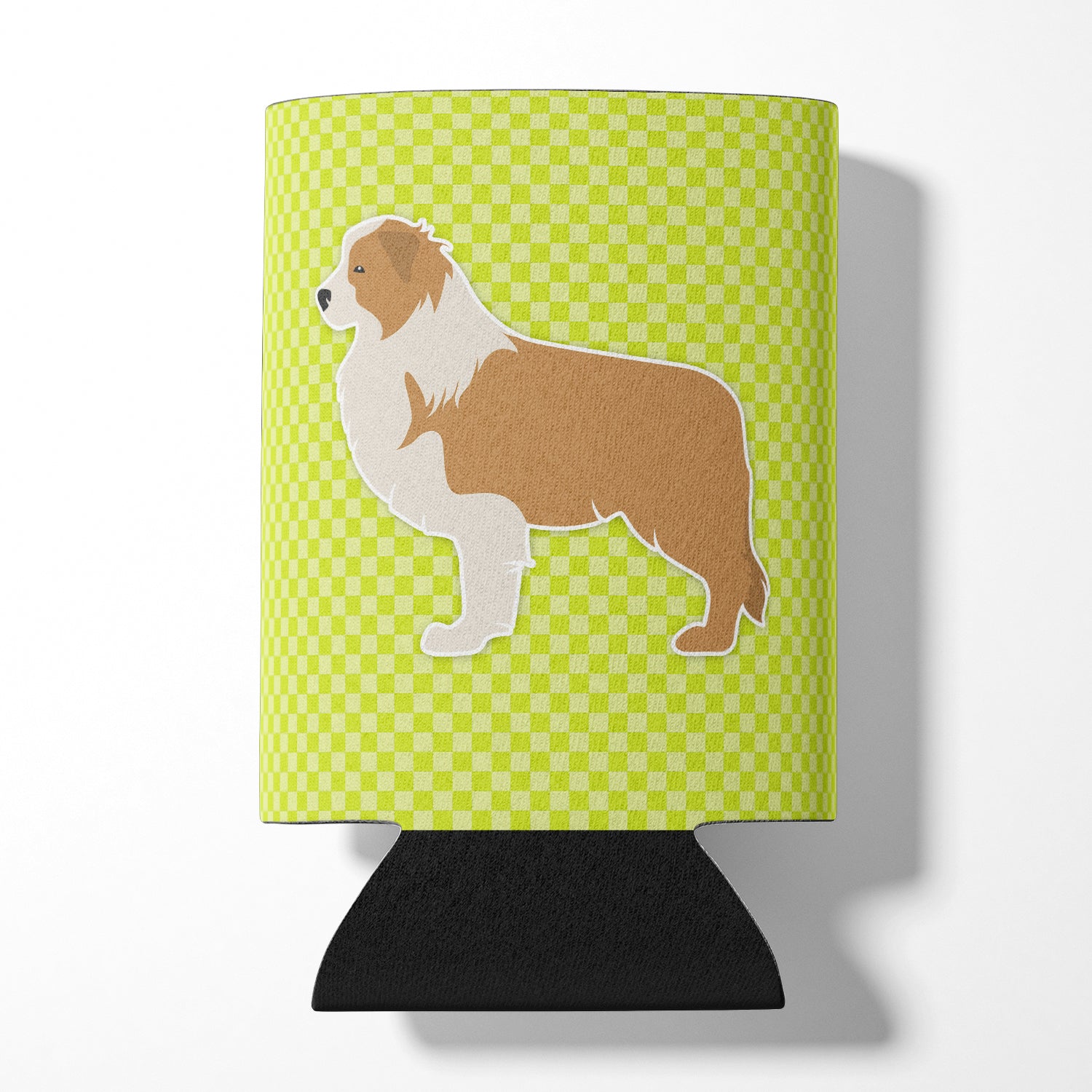 Red Border Collie Checkerboard Green Can or Bottle Hugger BB3822CC