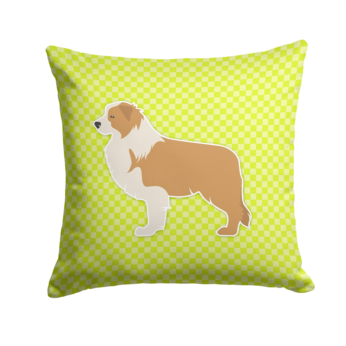 Red Border Collie Checkerboard Green Fabric Decorative Pillow BB3822PW1414 - the-store.com