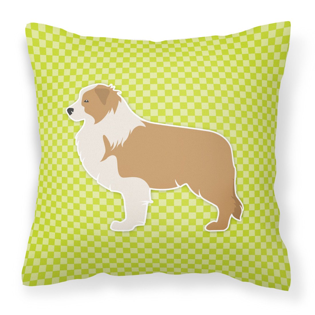Red Border Collie Checkerboard Green Fabric Decorative Pillow BB3822PW1818 by Caroline&#39;s Treasures