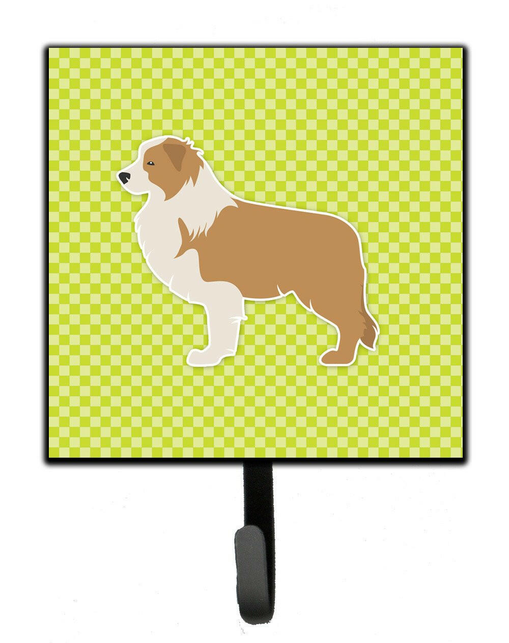 Red Border Collie Checkerboard Green Leash or Key Holder BB3822SH4 by Caroline&#39;s Treasures