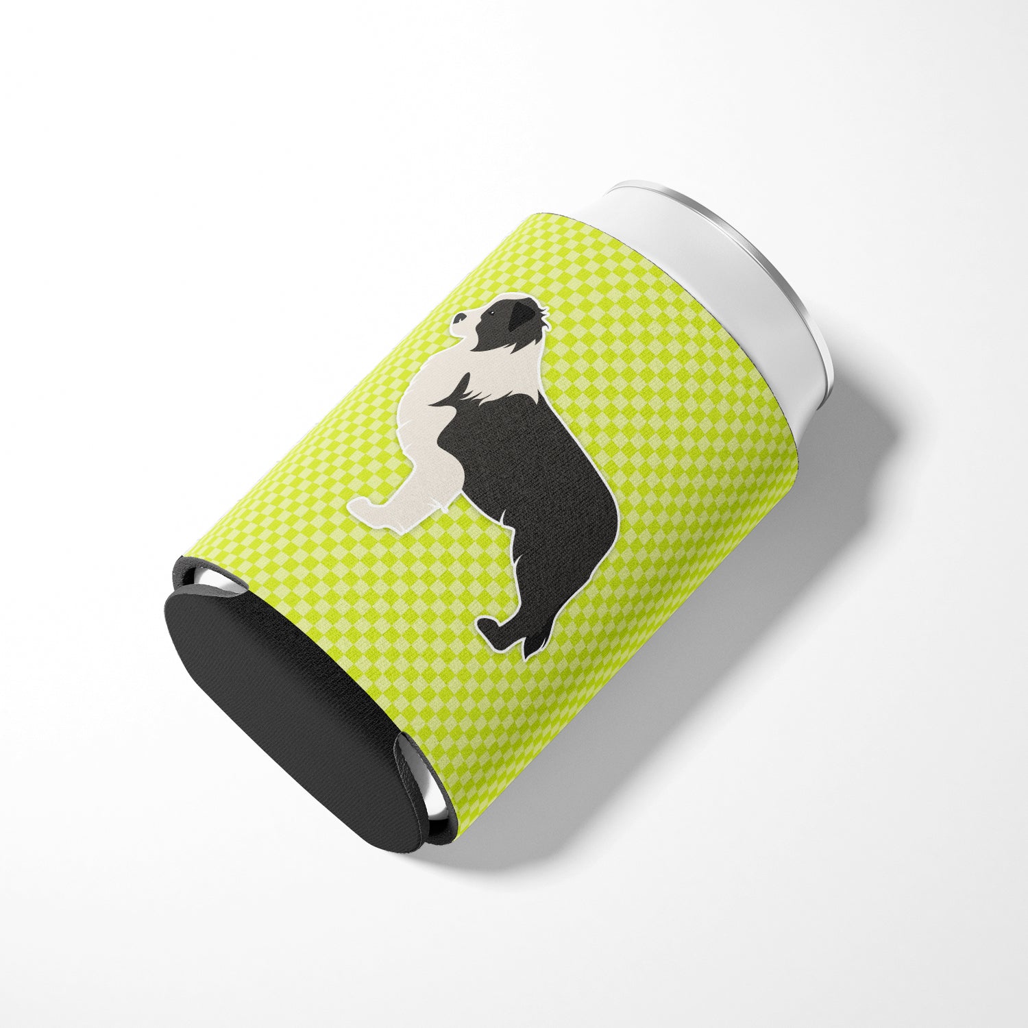 Black Border Collie Checkerboard Green Can or Bottle Hugger BB3823CC  the-store.com.