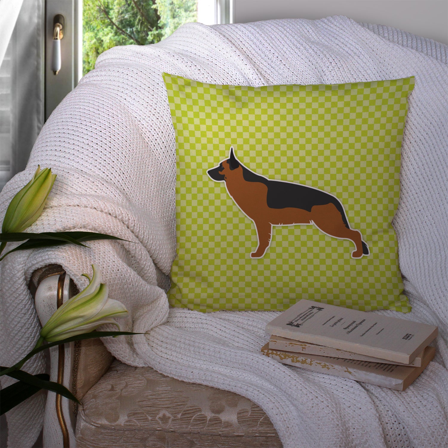 German Shepherd Checkerboard Green Fabric Decorative Pillow BB3824PW1414 - the-store.com