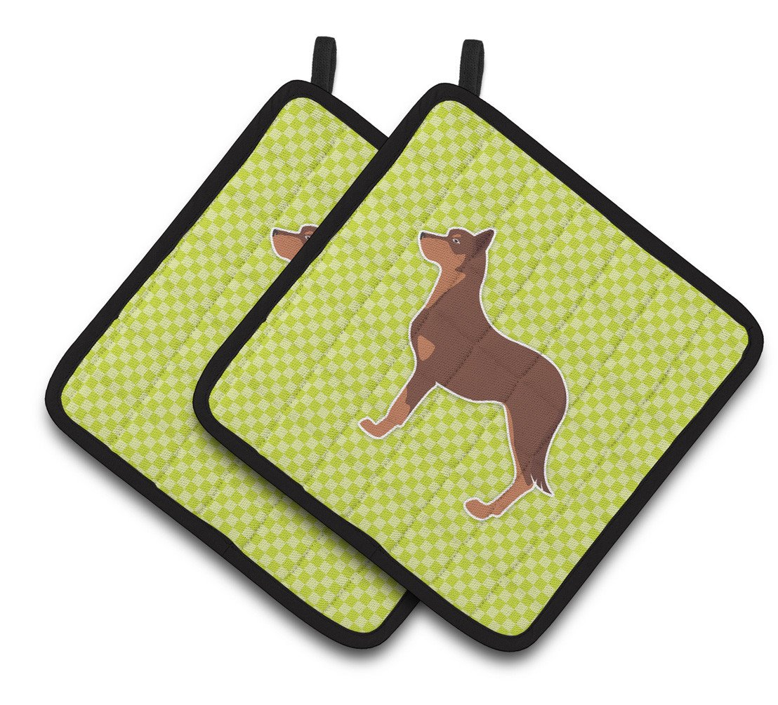 Australian Kelpie Dog Checkerboard Green Pair of Pot Holders BB3829PTHD by Caroline&#39;s Treasures