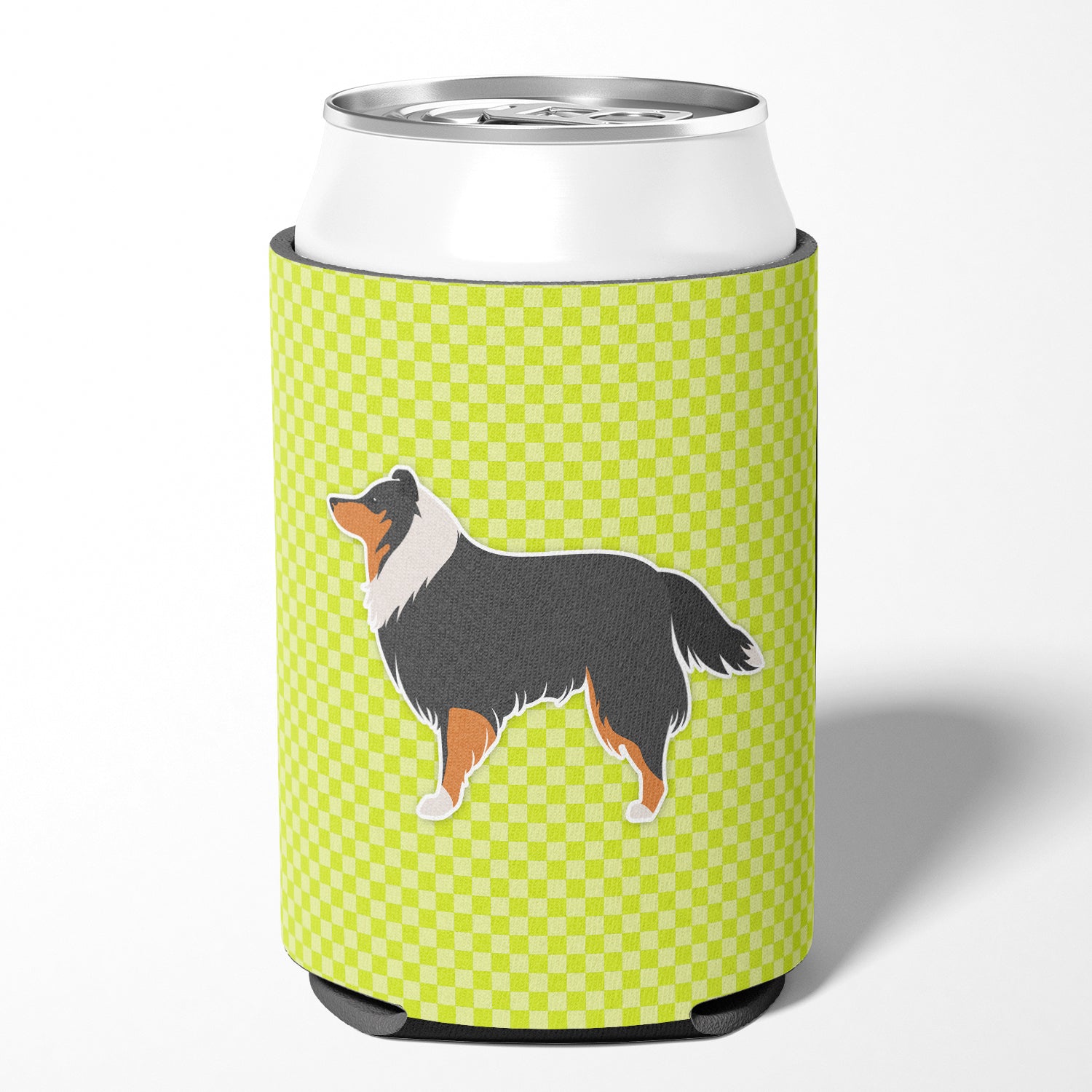 Sheltie/Shetland Sheepdog Checkerboard Green Can ou Bottle Hugger BB3830CC