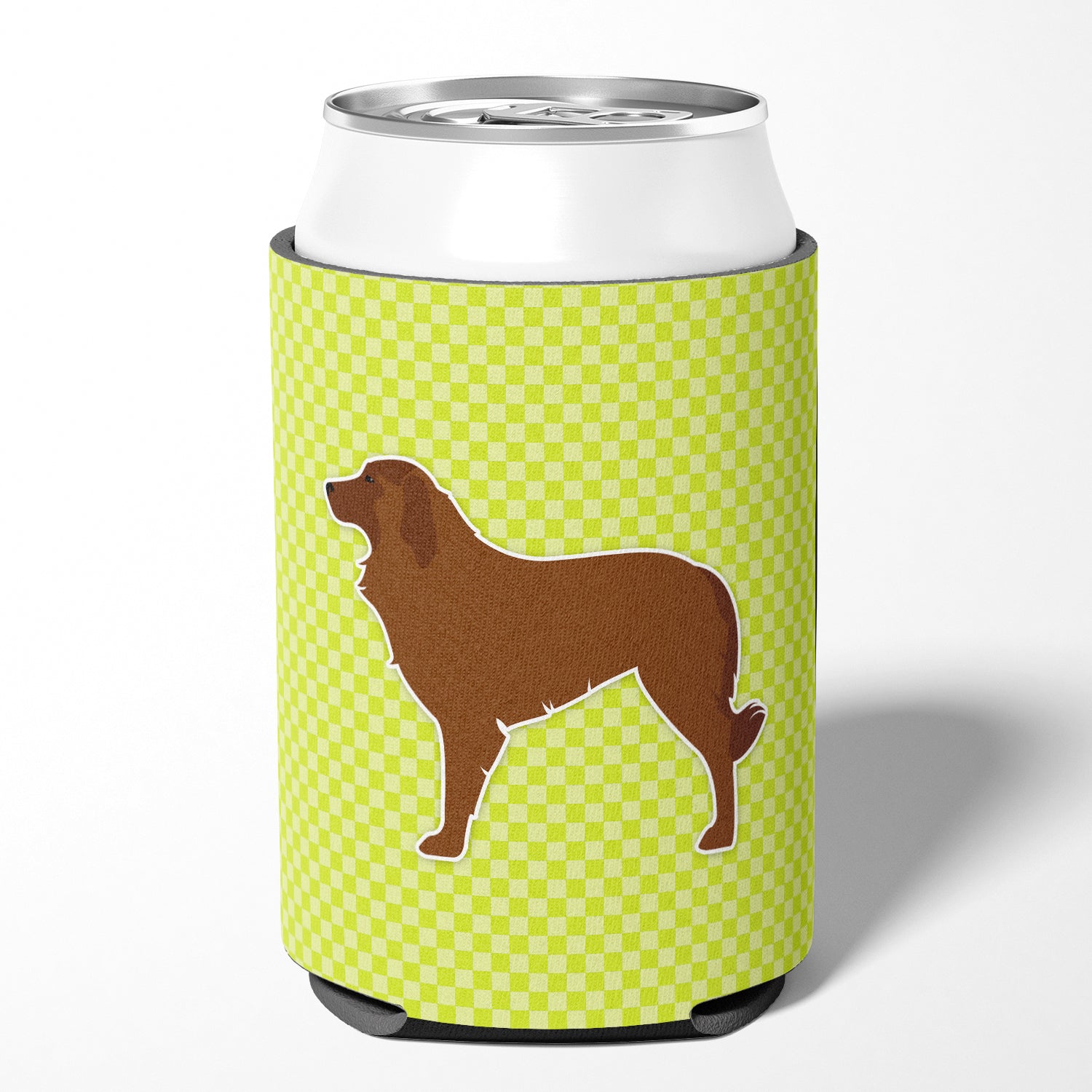 Portuguese Sheepdog Dog Checkerboard Green Can or Bottle Hugger BB3831CC