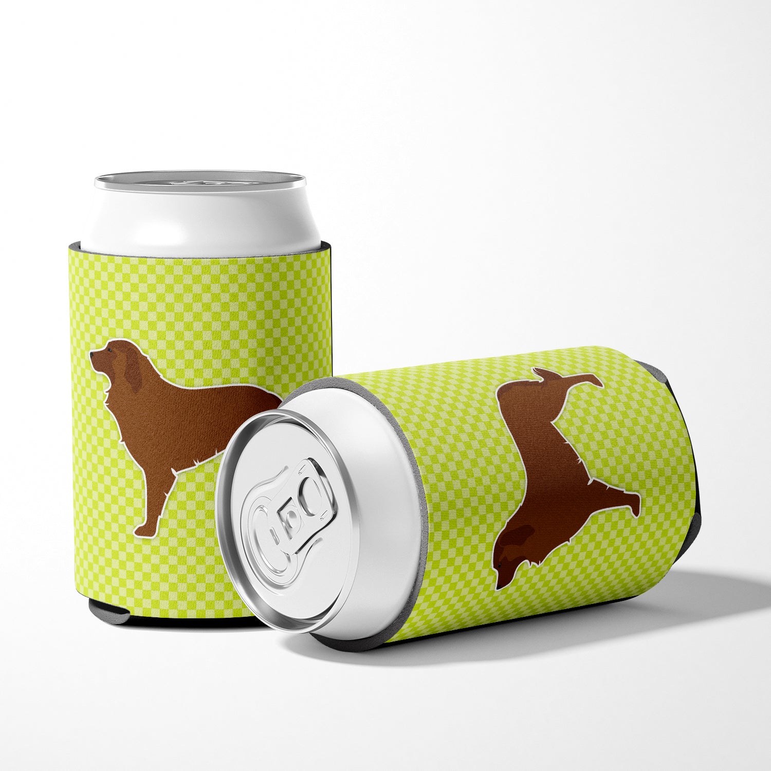 Portuguese Sheepdog Dog Checkerboard Green Can or Bottle Hugger BB3831CC