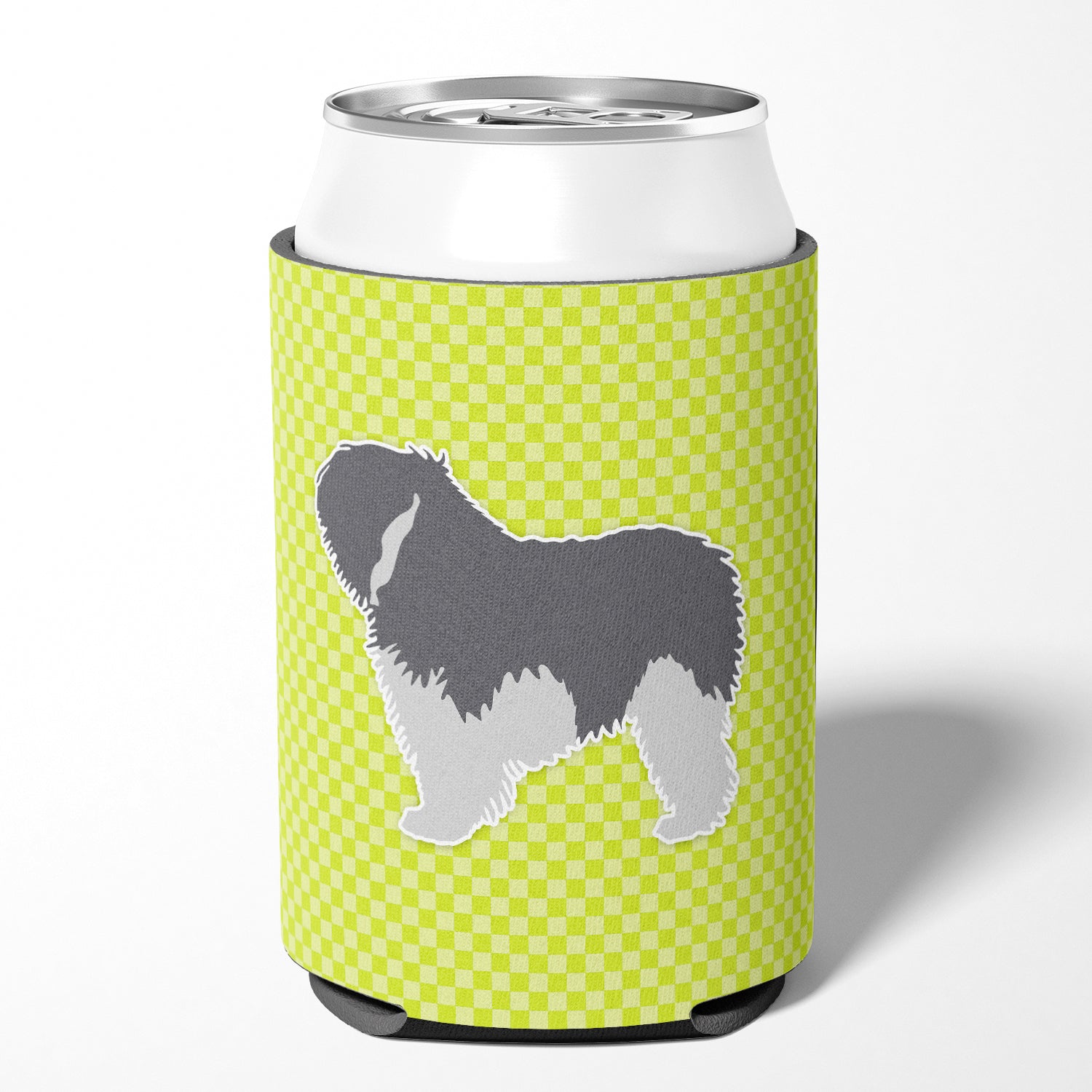 Polish Lowland Sheepdog Dog Checkerboard Green Can or Bottle Hugger BB3832CC
