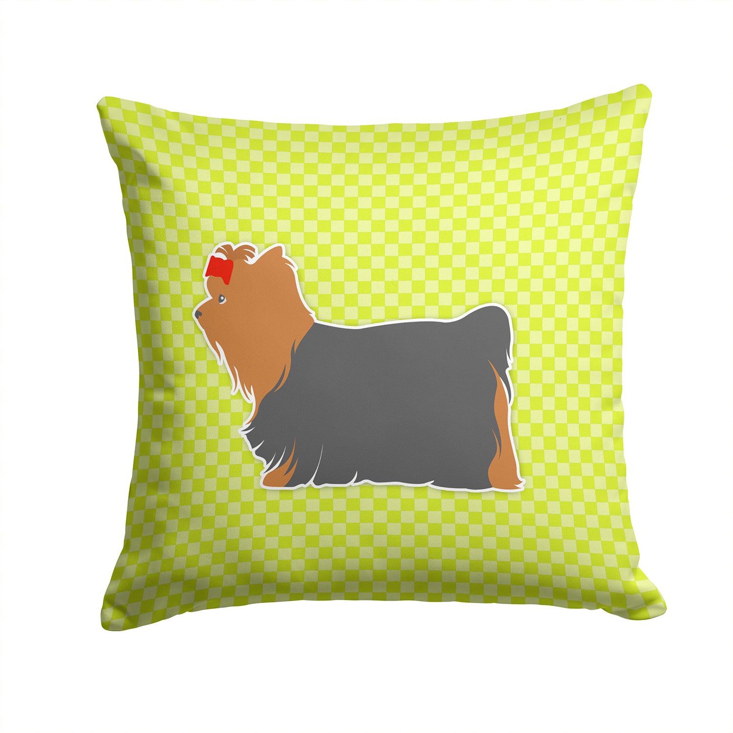 Yorkshire Terrier Yorkie Checkerboard Green Fabric Decorative Pillow BB3834PW1414 - the-store.com