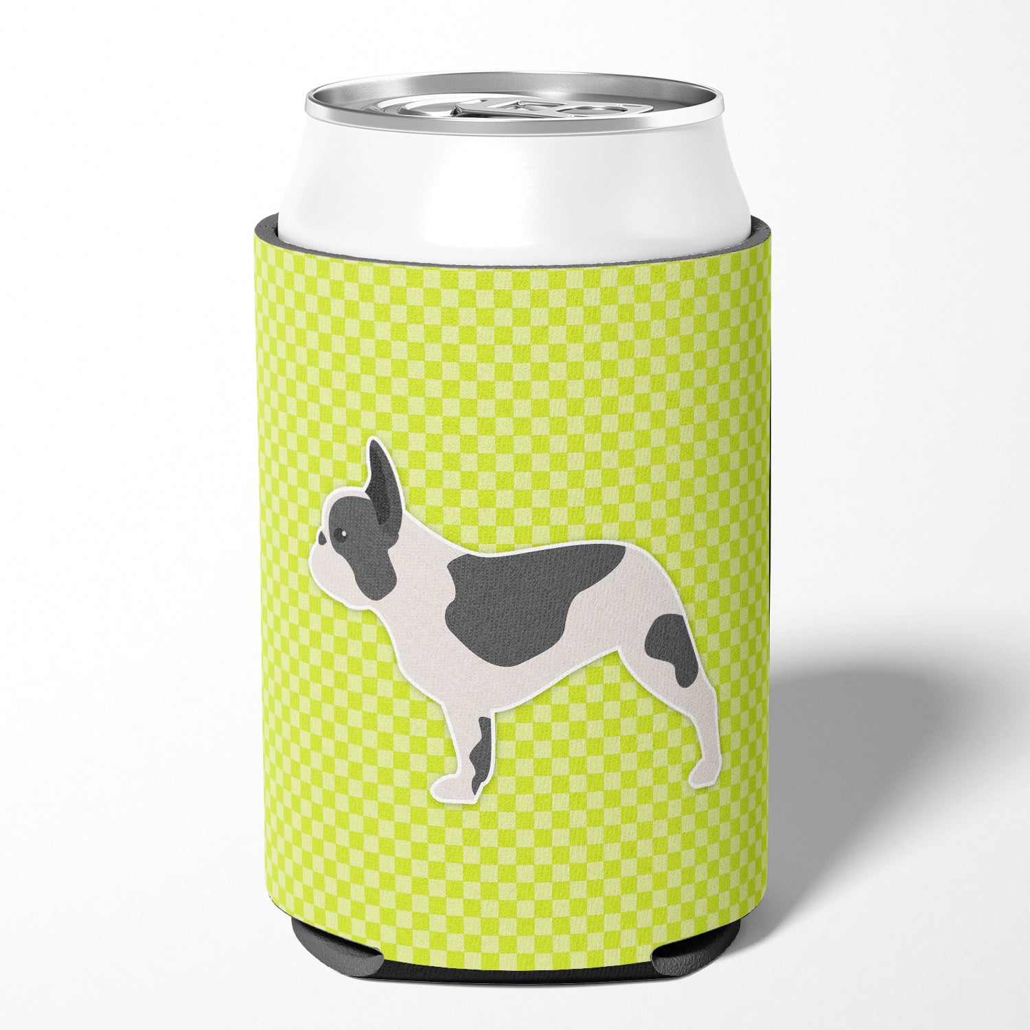 French Bulldog Checkerboard Green Can or Bottle Hugger BB3841CC