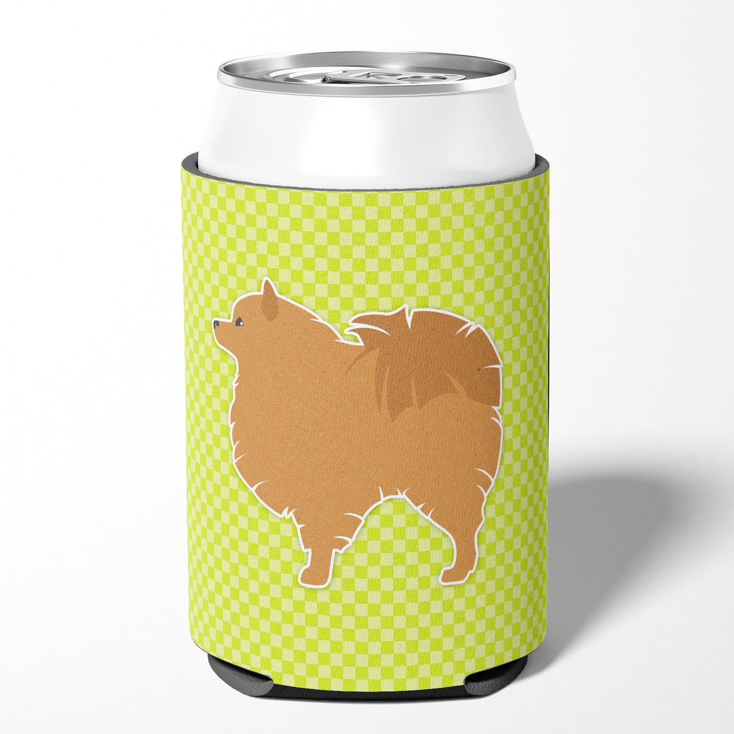 Pomeranian Checkerboard Green Can or Bottle Hugger BB3842CC