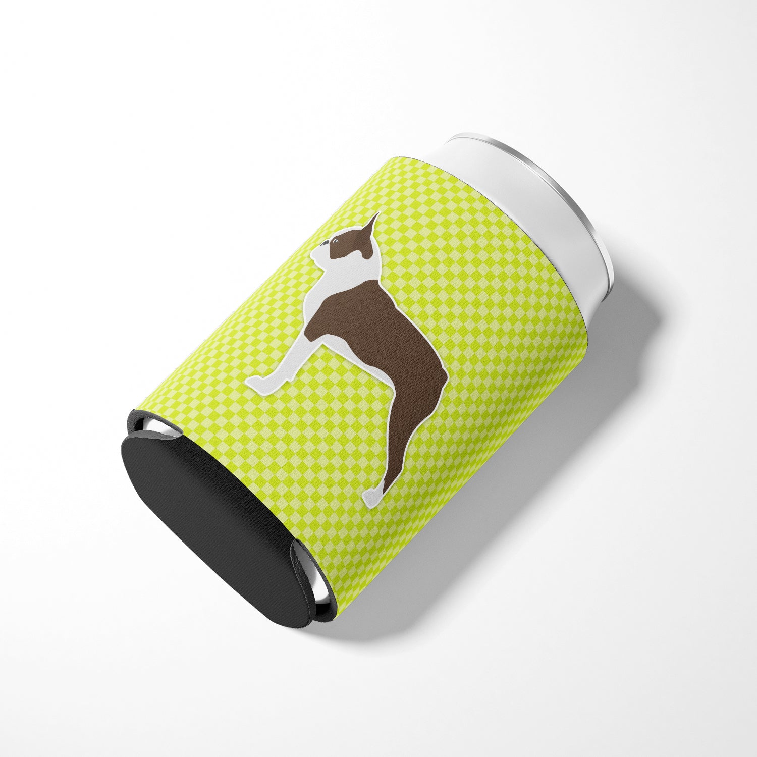 Boston Terrier Checkerboard Green Can or Bottle Hugger BB3844CC  the-store.com.