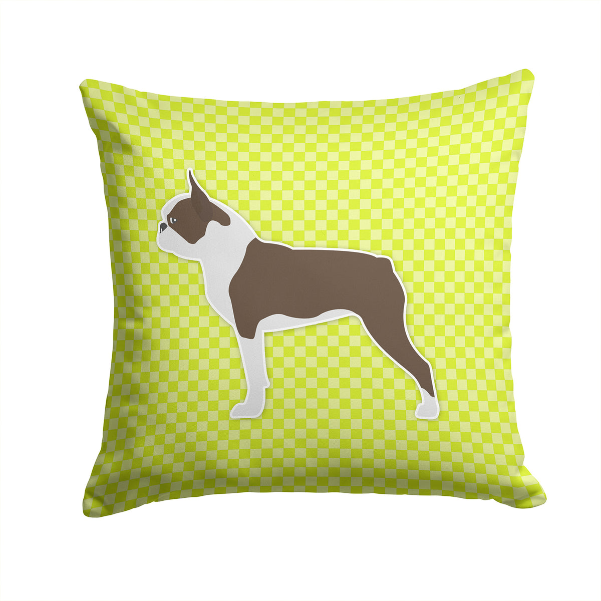 Boston Terrier Checkerboard Green Fabric Decorative Pillow BB3844PW1414 - the-store.com