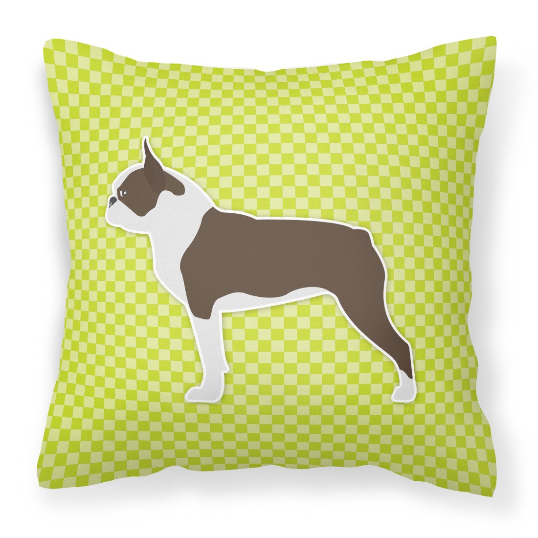 Boston Terrier Checkerboard Green Fabric Decorative Pillow BB3844PW1818 by Caroline&#39;s Treasures