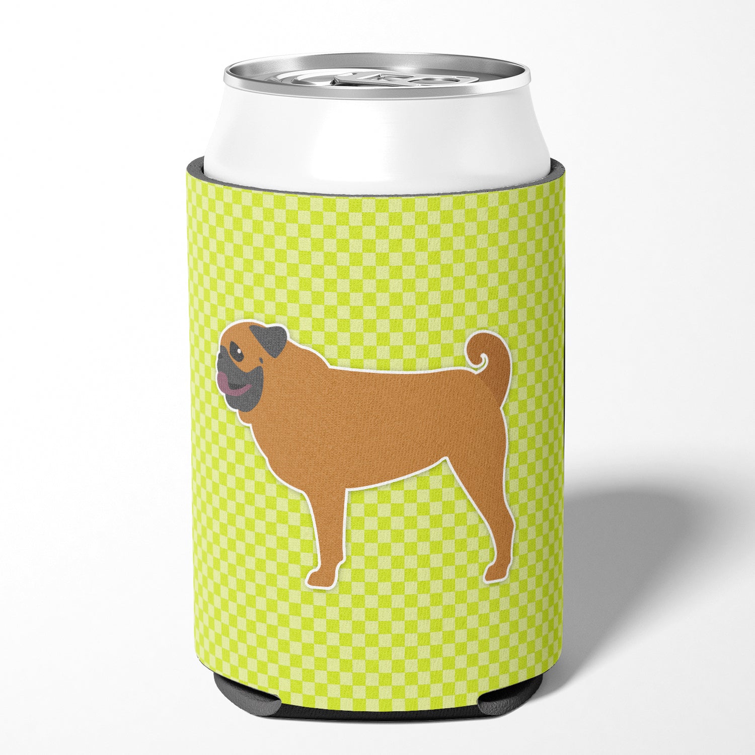 Pug Checkerboard Green Can or Bottle Hugger BB3847CC