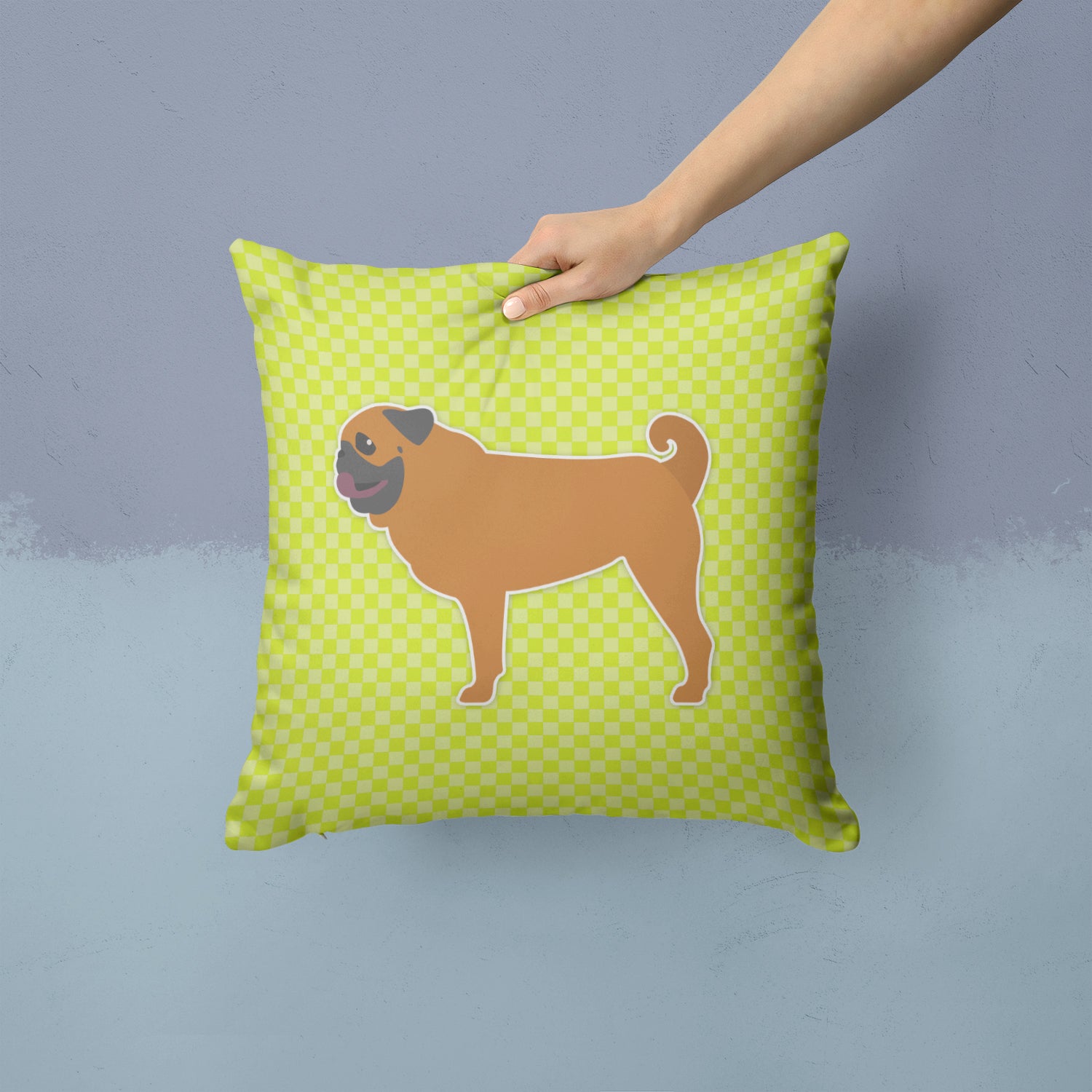 Pug Checkerboard Green Fabric Decorative Pillow BB3847PW1414 - the-store.com