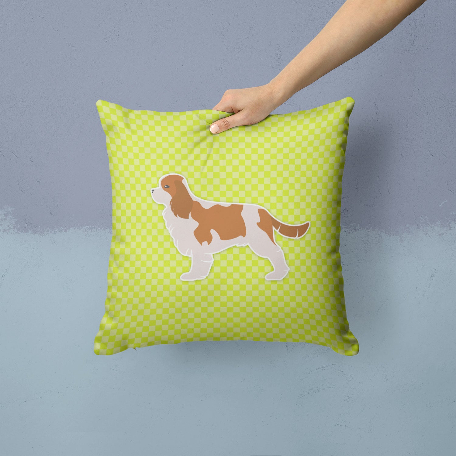 Cavalier King Charles Spaniel Checkerboard Green Fabric Decorative Pillow BB3849PW1414 - the-store.com