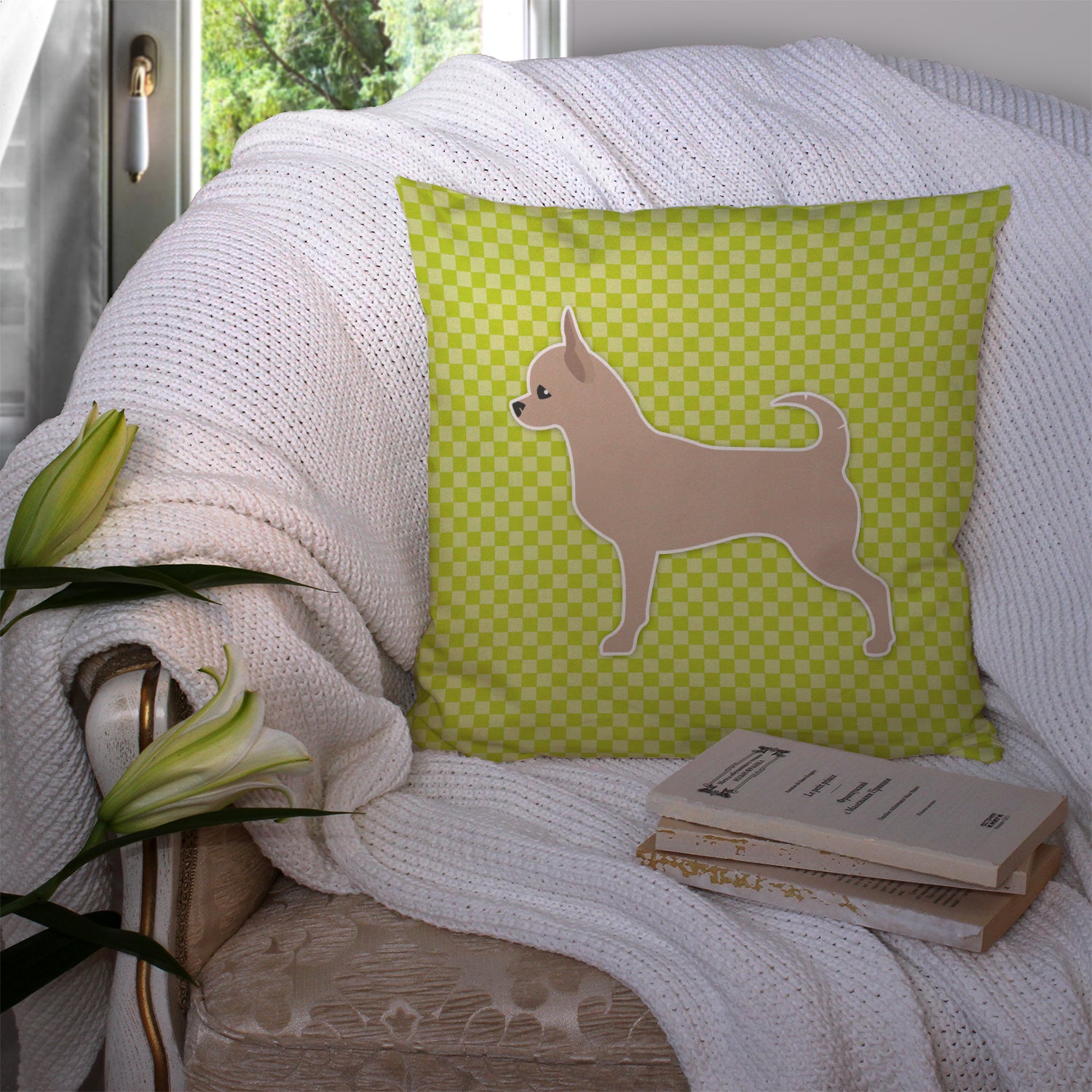 Chihuahua Checkerboard Green Fabric Decorative Pillow BB3850PW1414 - the-store.com
