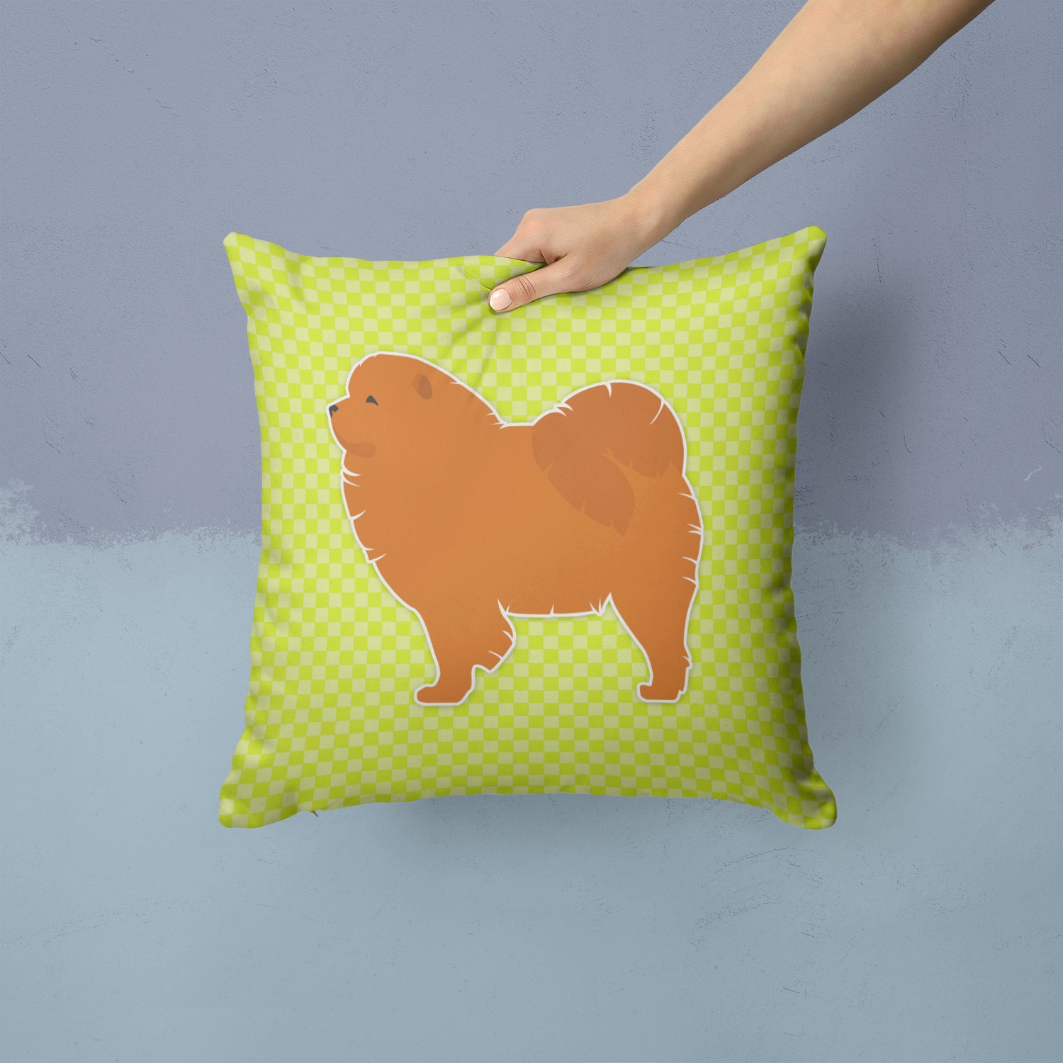 Chow Chow Checkerboard Green Fabric Decorative Pillow BB3851PW1414 - the-store.com