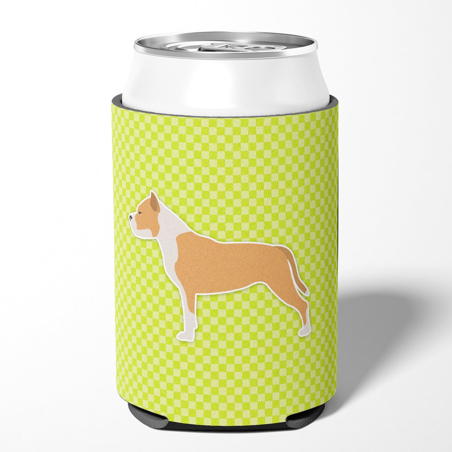 Staffordshire Bull Terrier Checkerboard Green Can ou Bottle Hugger BB3854CC