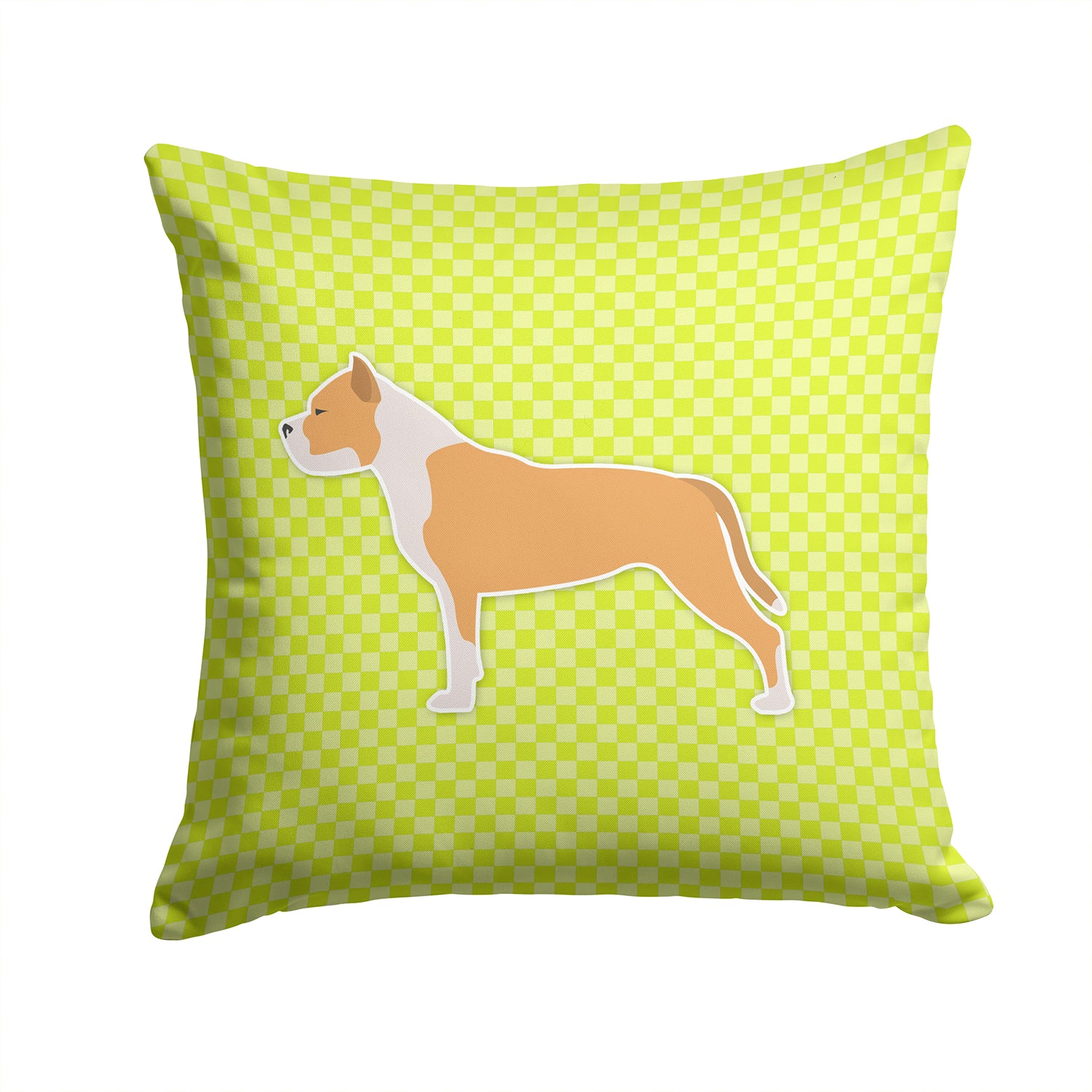 Staffordshire Bull Terrier Checkerboard Green Fabric Decorative Pillow BB3854PW1414 - the-store.com