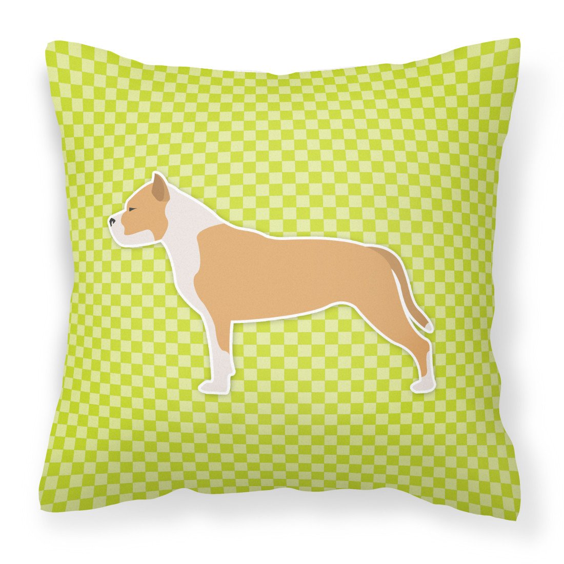 Staffordshire Bull Terrier Checkerboard Green Fabric Decorative Pillow BB3854PW1818 by Caroline&#39;s Treasures