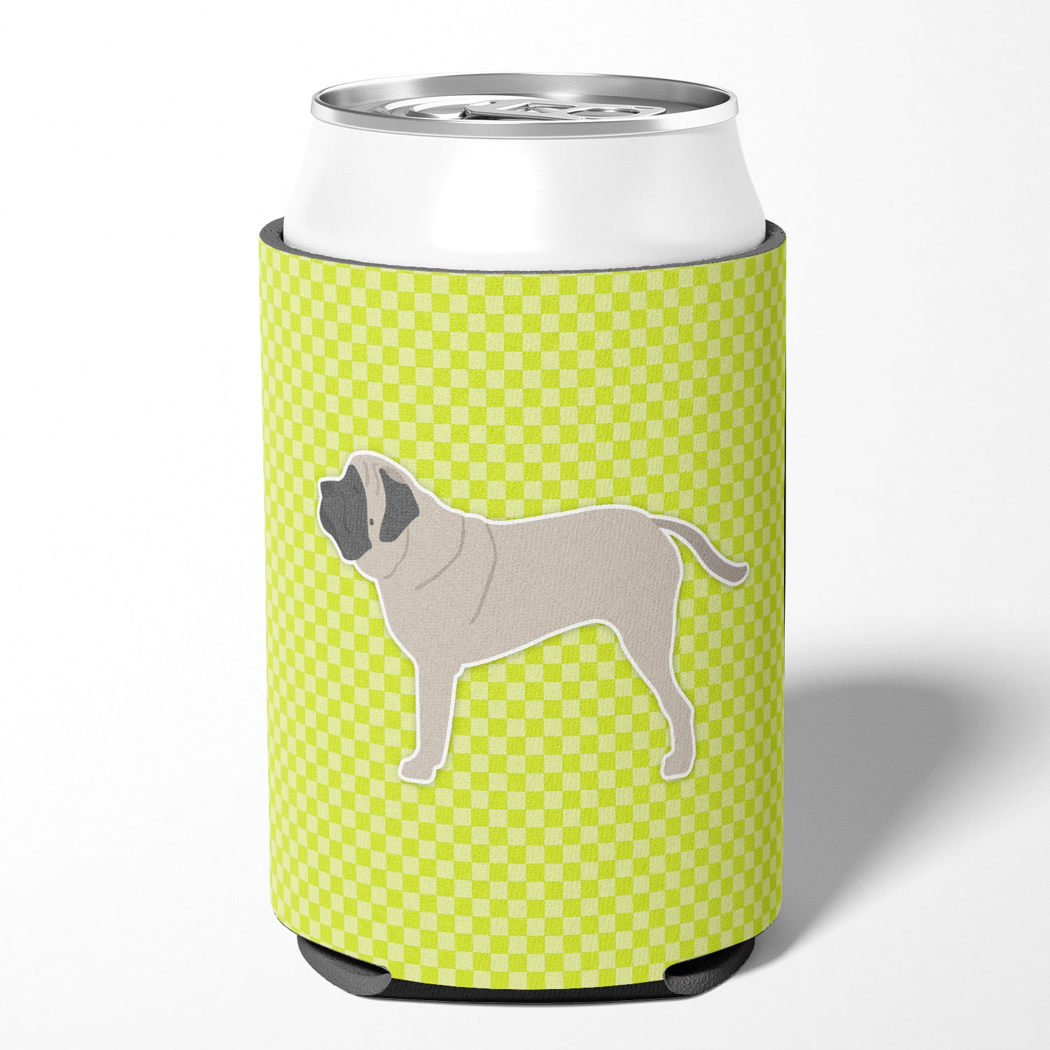 English Mastiff Checkerboard Green Can or Bottle Hugger BB3856CC