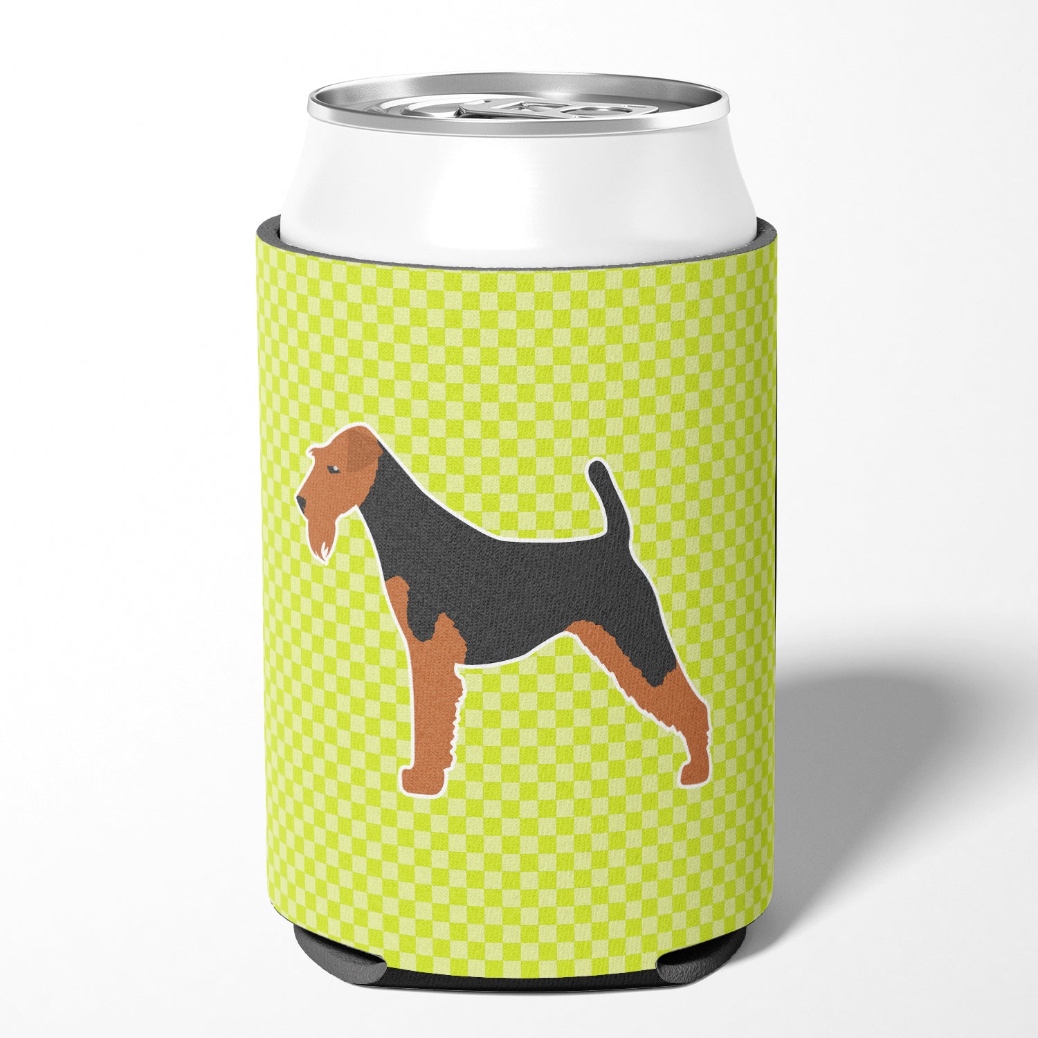 Airedale Terrier Checkerboard Green Can or Bottle Hugger BB3857CC