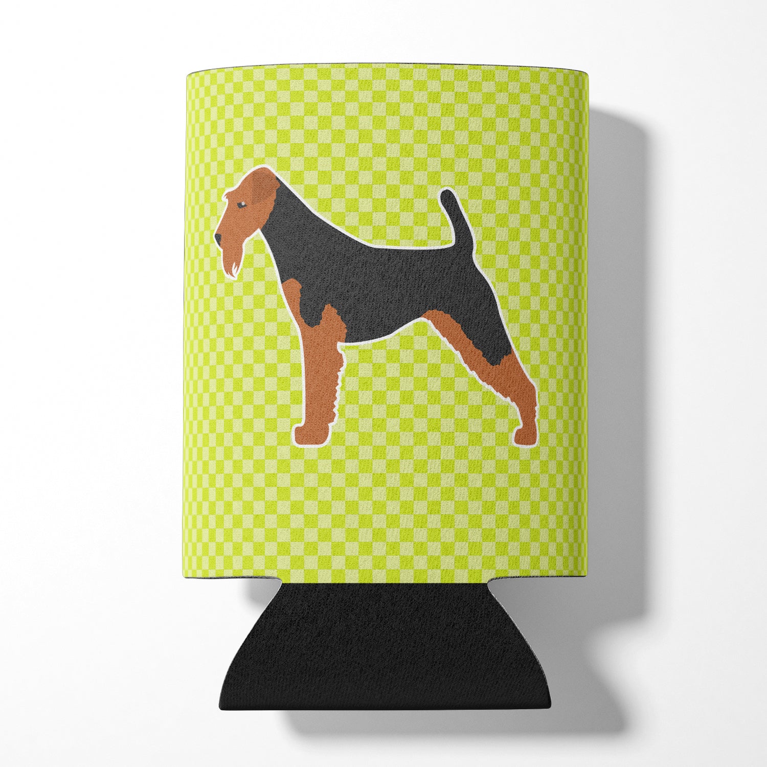 Airedale Terrier Checkerboard Vert Canette ou porte-bouteille BB3857CC