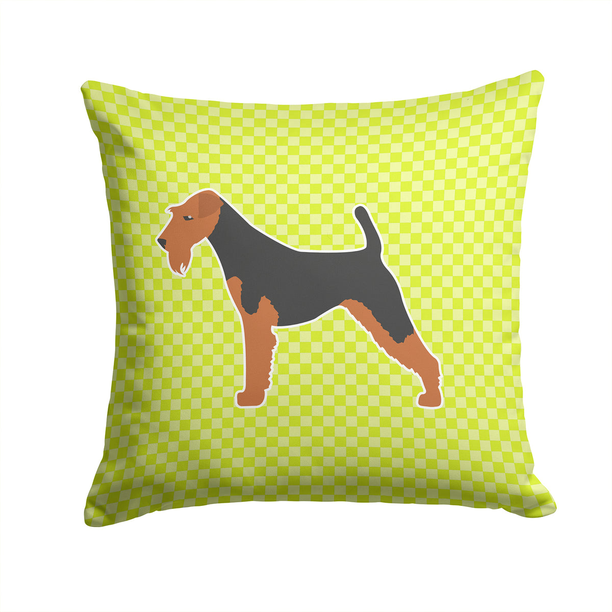Airedale Terrier Checkerboard Green Fabric Decorative Pillow BB3857PW1414 - the-store.com