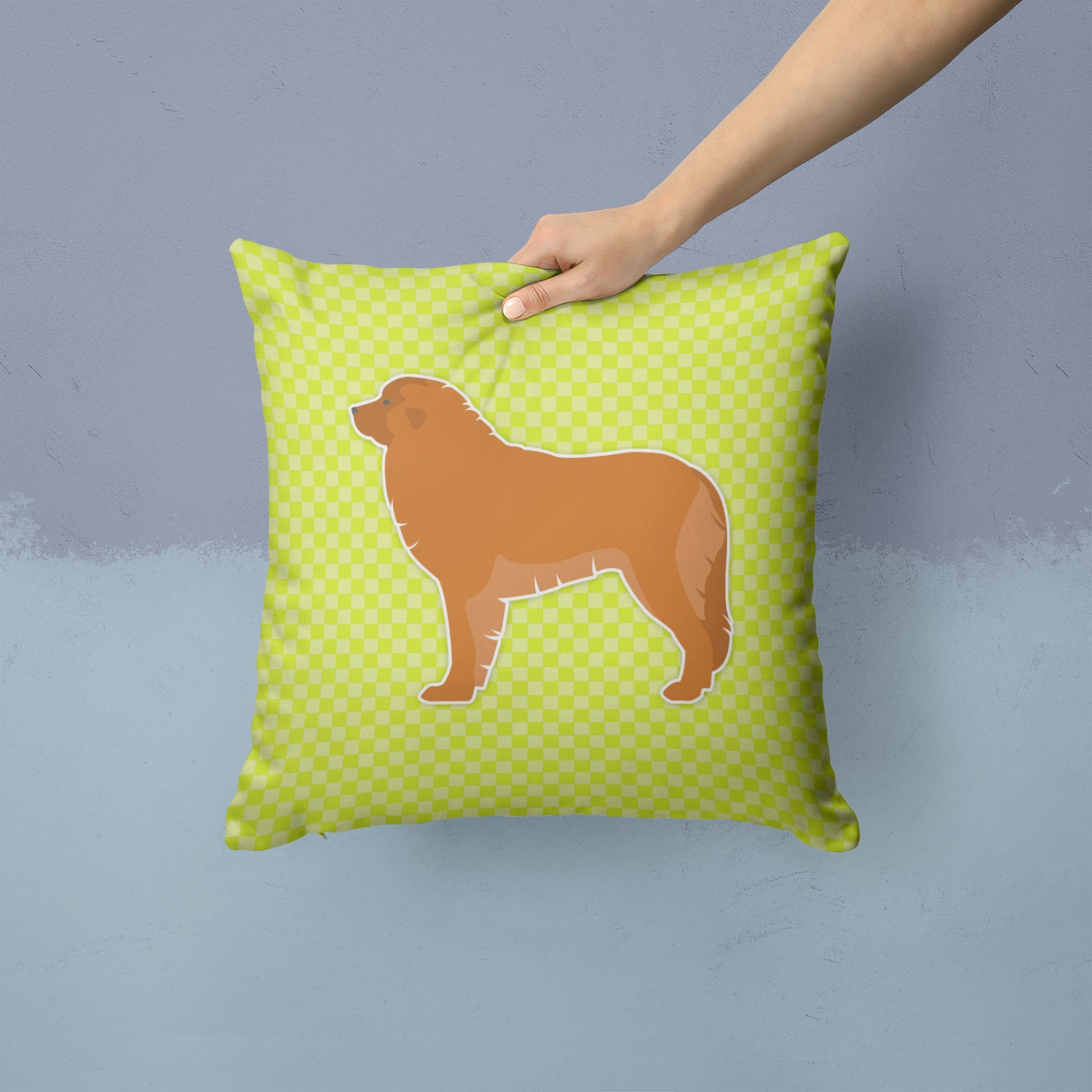 Leonberger Checkerboard Green Fabric Decorative Pillow BB3858PW1414 - the-store.com