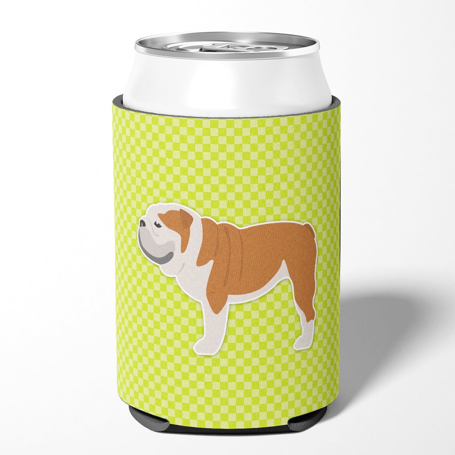 English Bulldog Checkerboard Green Can or Bottle Hugger BB3862CC