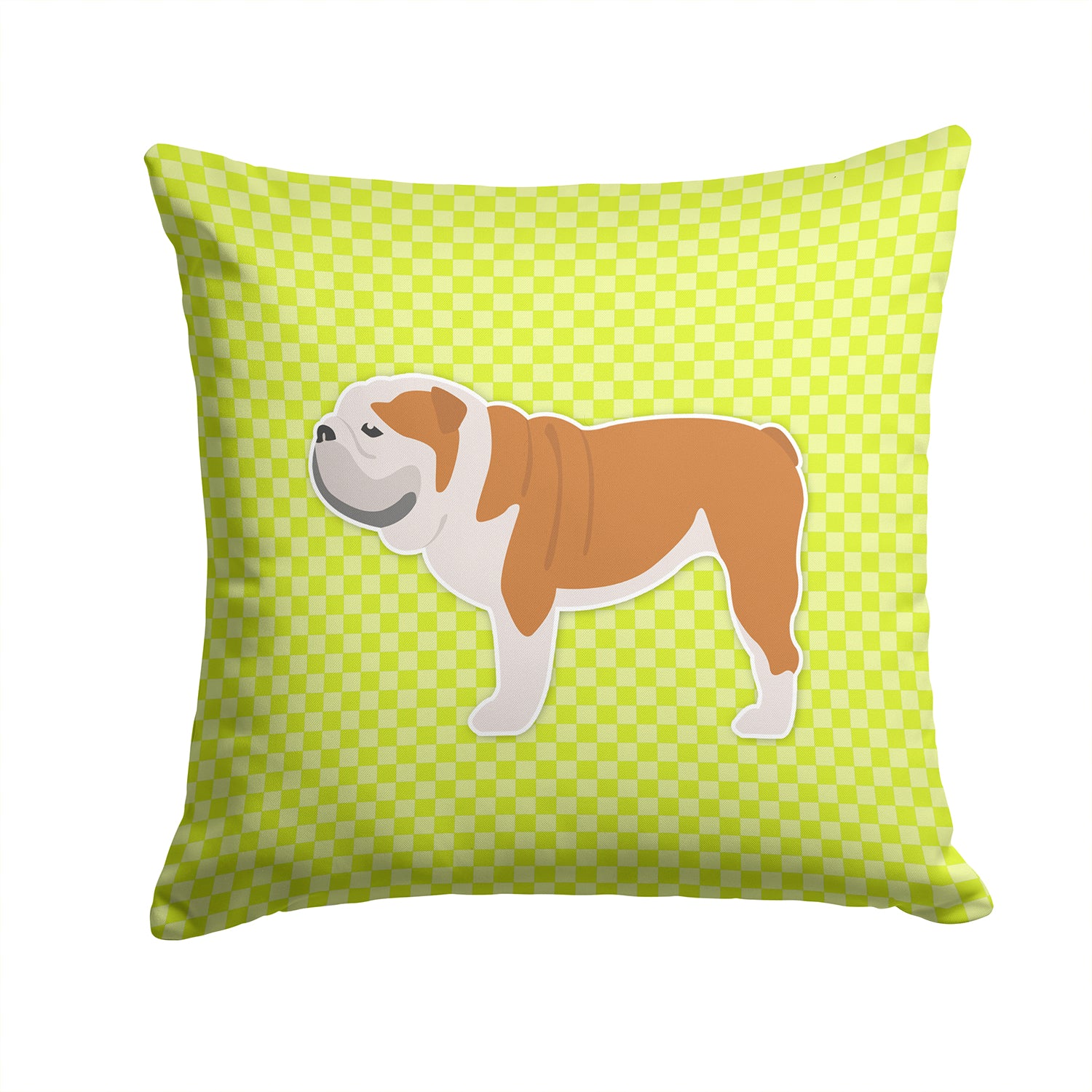 English Bulldog Checkerboard Green Fabric Decorative Pillow BB3862PW1414 - the-store.com