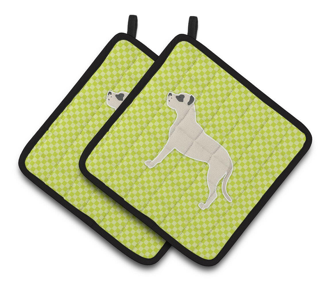 Dogo Argentino Checkerboard Green Pair of Pot Holders BB3867PTHD by Caroline&#39;s Treasures