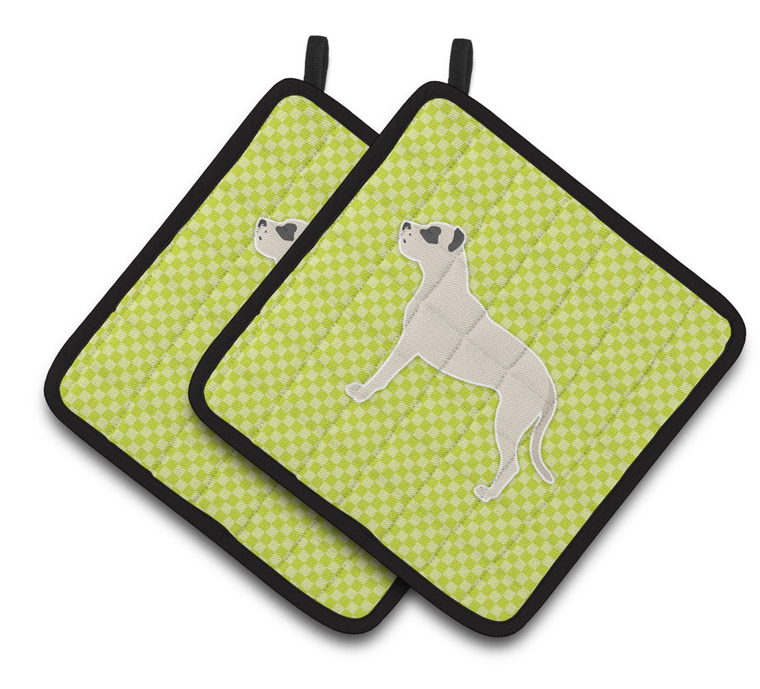 Dogo Argentino Checkerboard Green Pair of Pot Holders BB3867PTHD by Caroline's Treasures