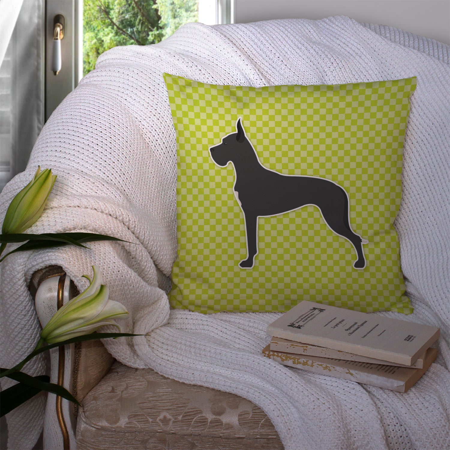 Great Dane Checkerboard Green Fabric Decorative Pillow BB3875PW1414 - the-store.com