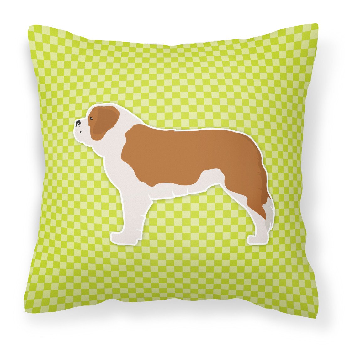 Saint Bernard Checkerboard Green Fabric Decorative Pillow BB3876PW1818 by Caroline&#39;s Treasures