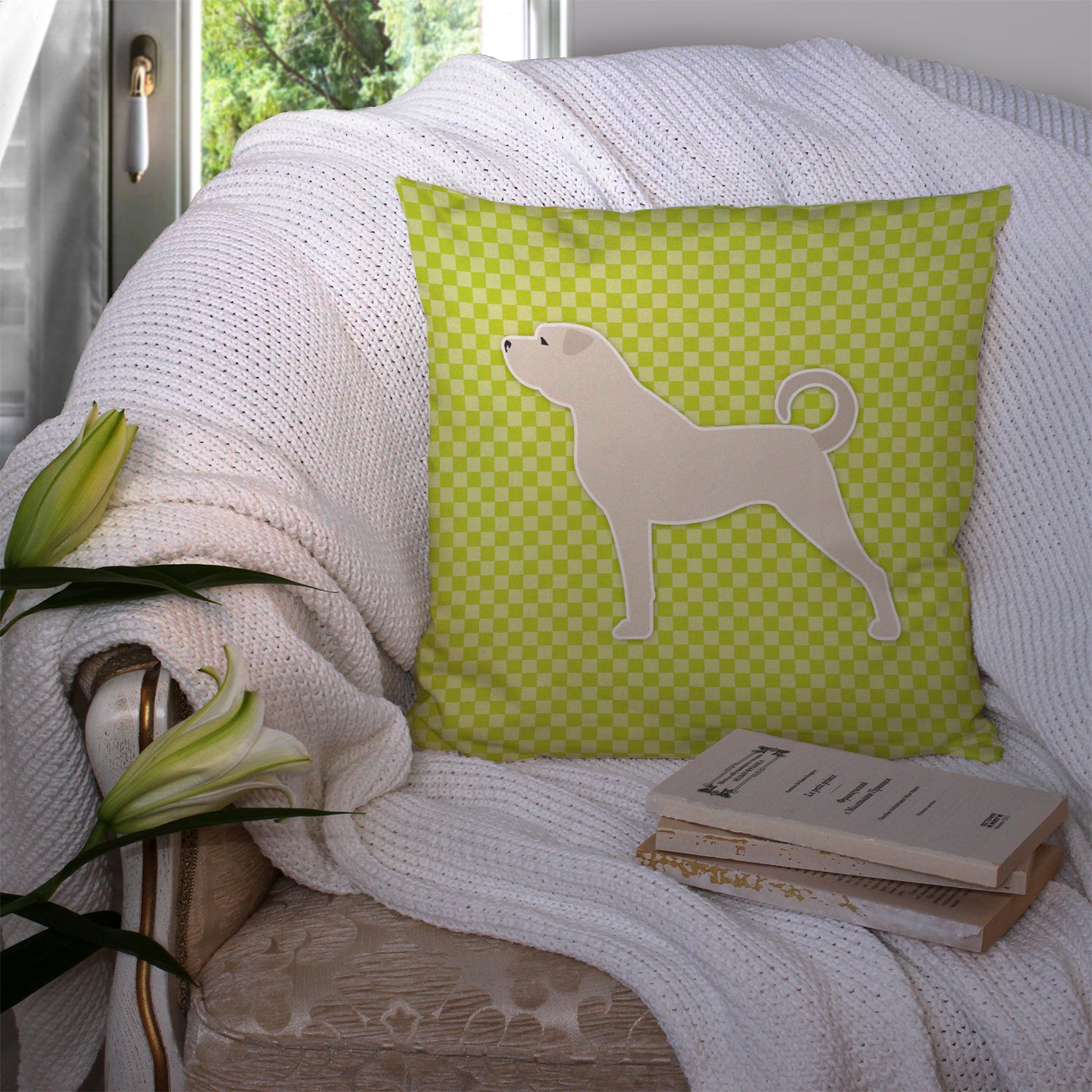 Anatolian Shepherd Checkerboard Green Fabric Decorative Pillow BB3877PW1414 - the-store.com