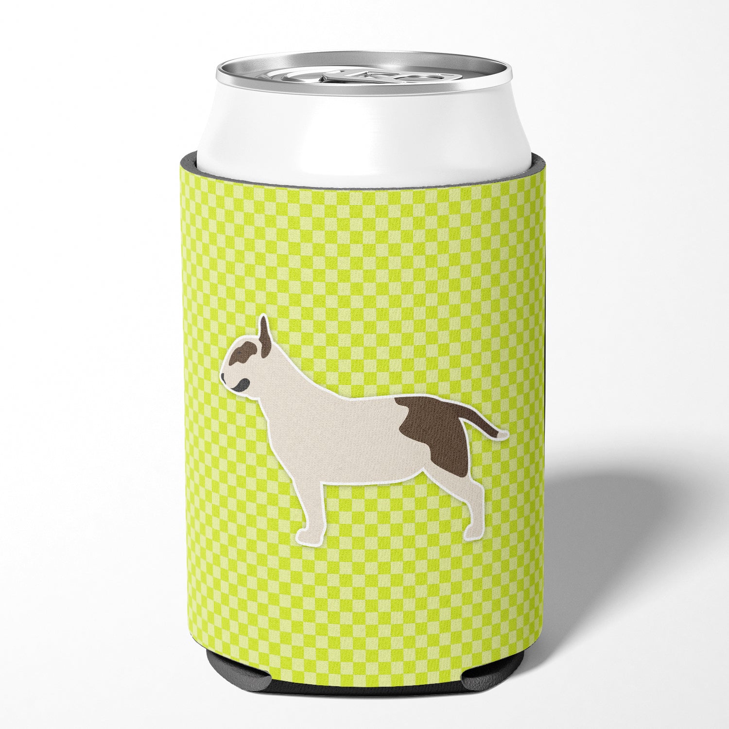 Bull Terrier Checkerboard Green Can or Bottle Hugger BB3878CC