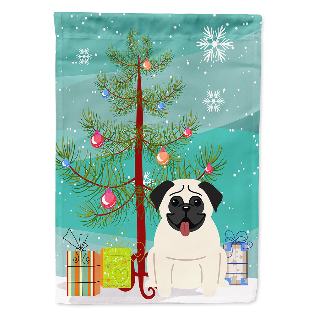 Merry Christmas Tree Pug Cream Flag Canvas House Size BB4129CHF