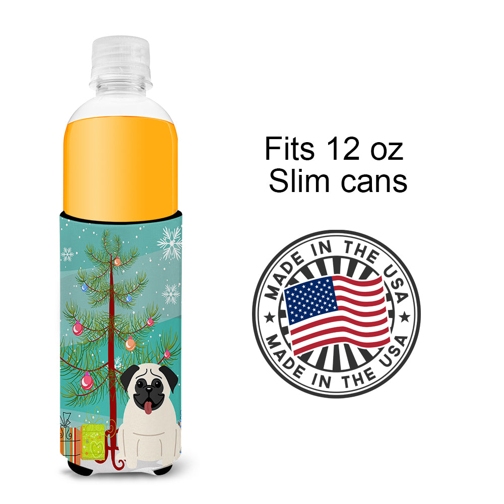 Merry Christmas Tree Pug Cream  Ultra Hugger for slim cans BB4129MUK  the-store.com.