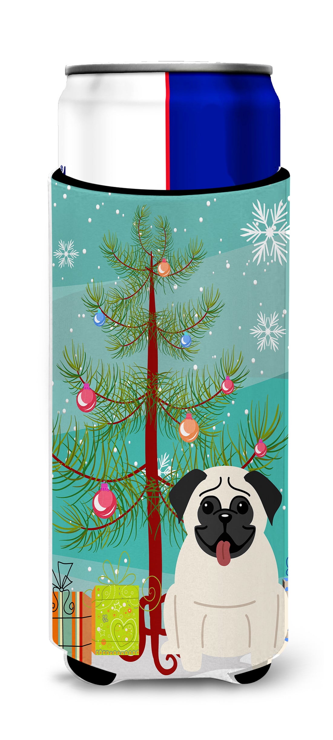 Merry Christmas Tree Pug Cream  Ultra Hugger for slim cans BB4129MUK
