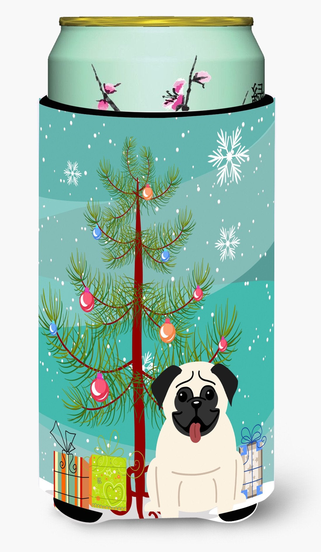 Merry Christmas Tree Pug Cream Tall Boy Beverage Insulator Hugger BB4129TBC by Caroline's Treasures