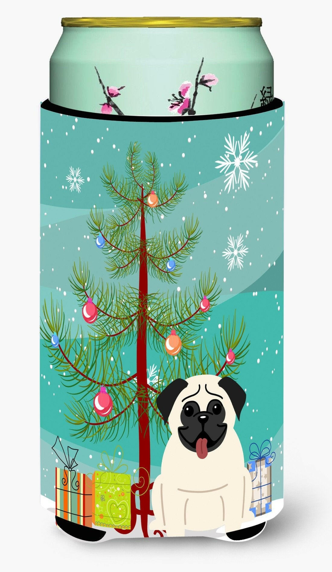 Merry Christmas Tree Pug Cream Tall Boy Beverage Insulator Hugger BB4129TBC by Caroline&#39;s Treasures
