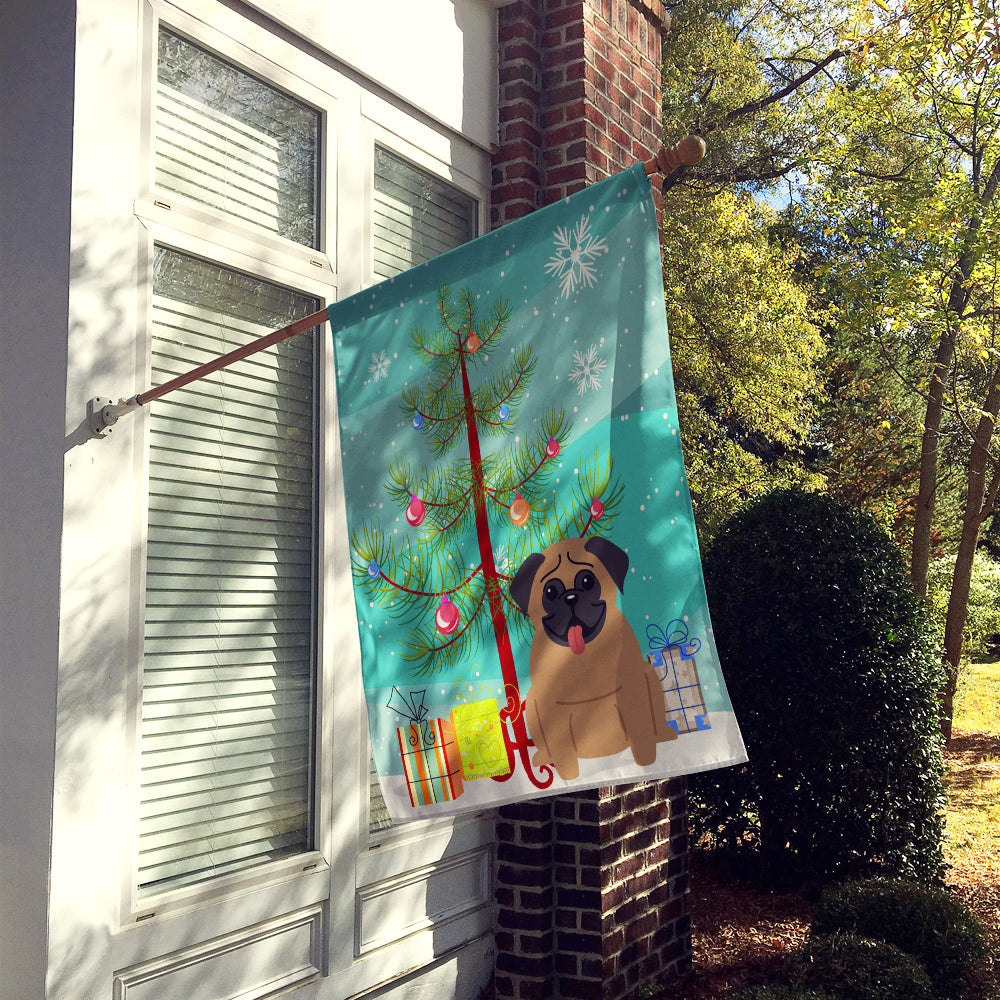 Merry Christmas Tree Pug Brown Flag Canvas House Size BB4130CHF