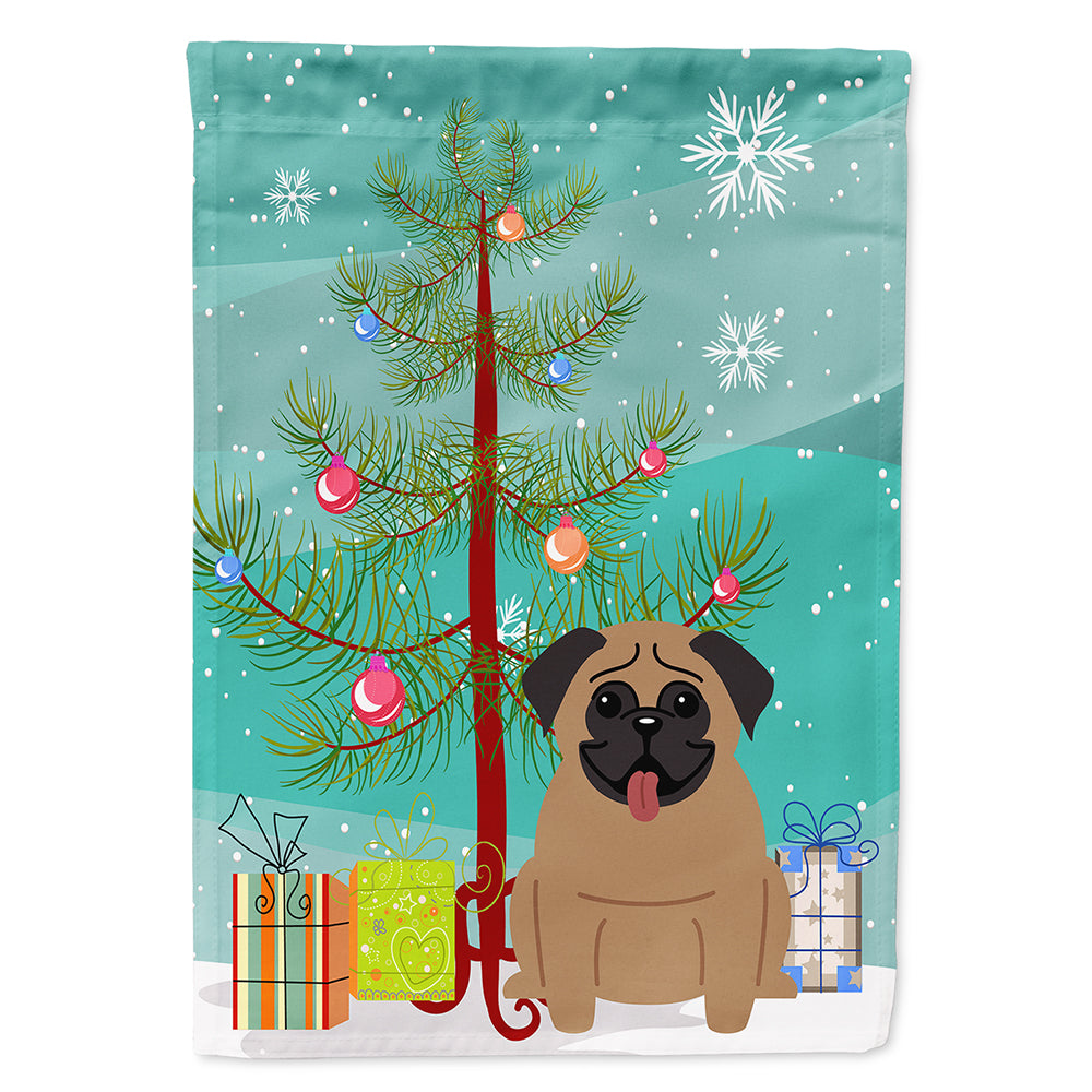 Merry Christmas Tree Pug Brown Flag Canvas House Size BB4130CHF  the-store.com.