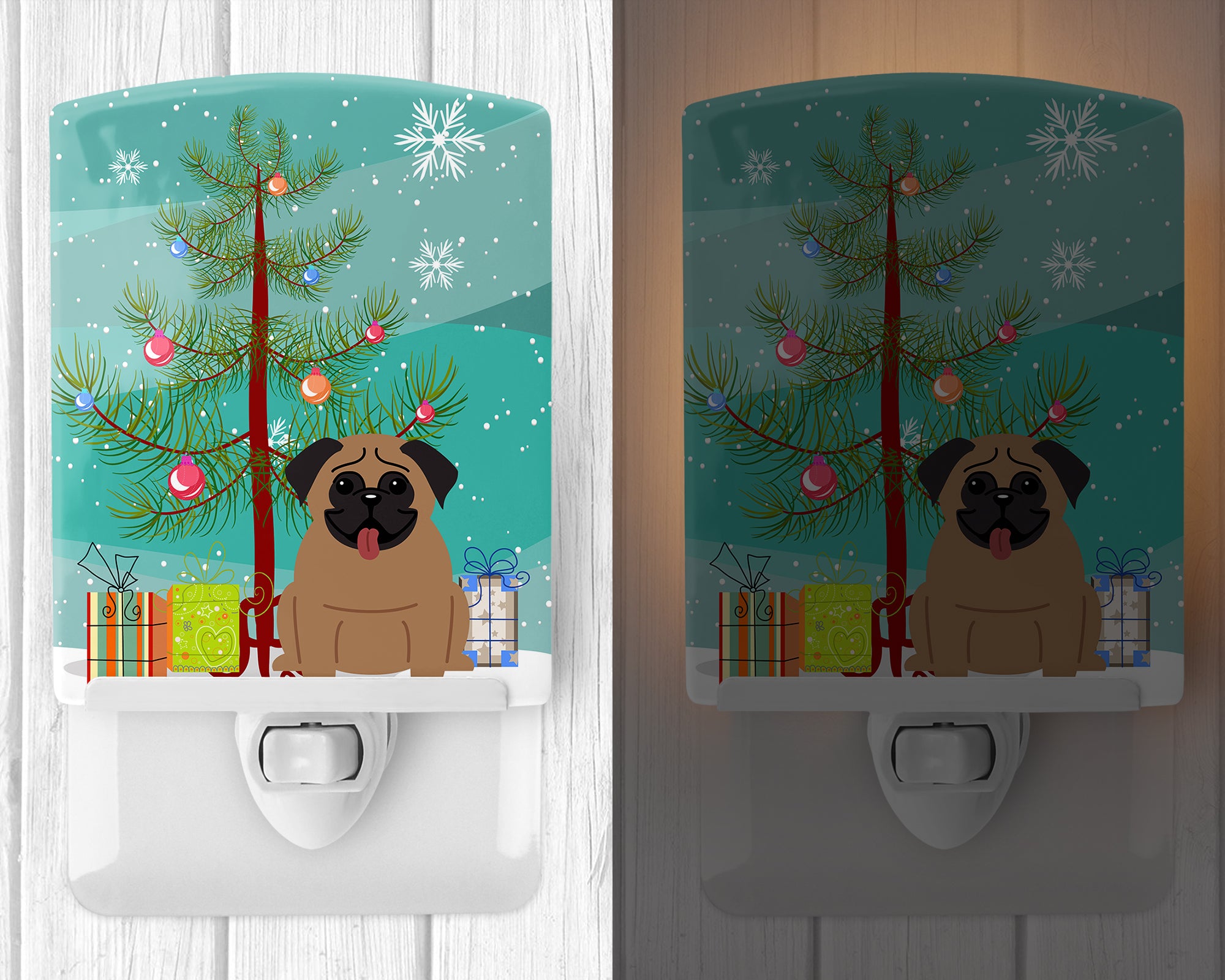 Merry Christmas Tree Pug Brown Ceramic Night Light BB4130CNL - the-store.com