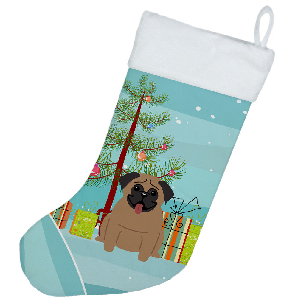 Merry Christmas Tree Pug Brown Christmas Stocking BB4130CS