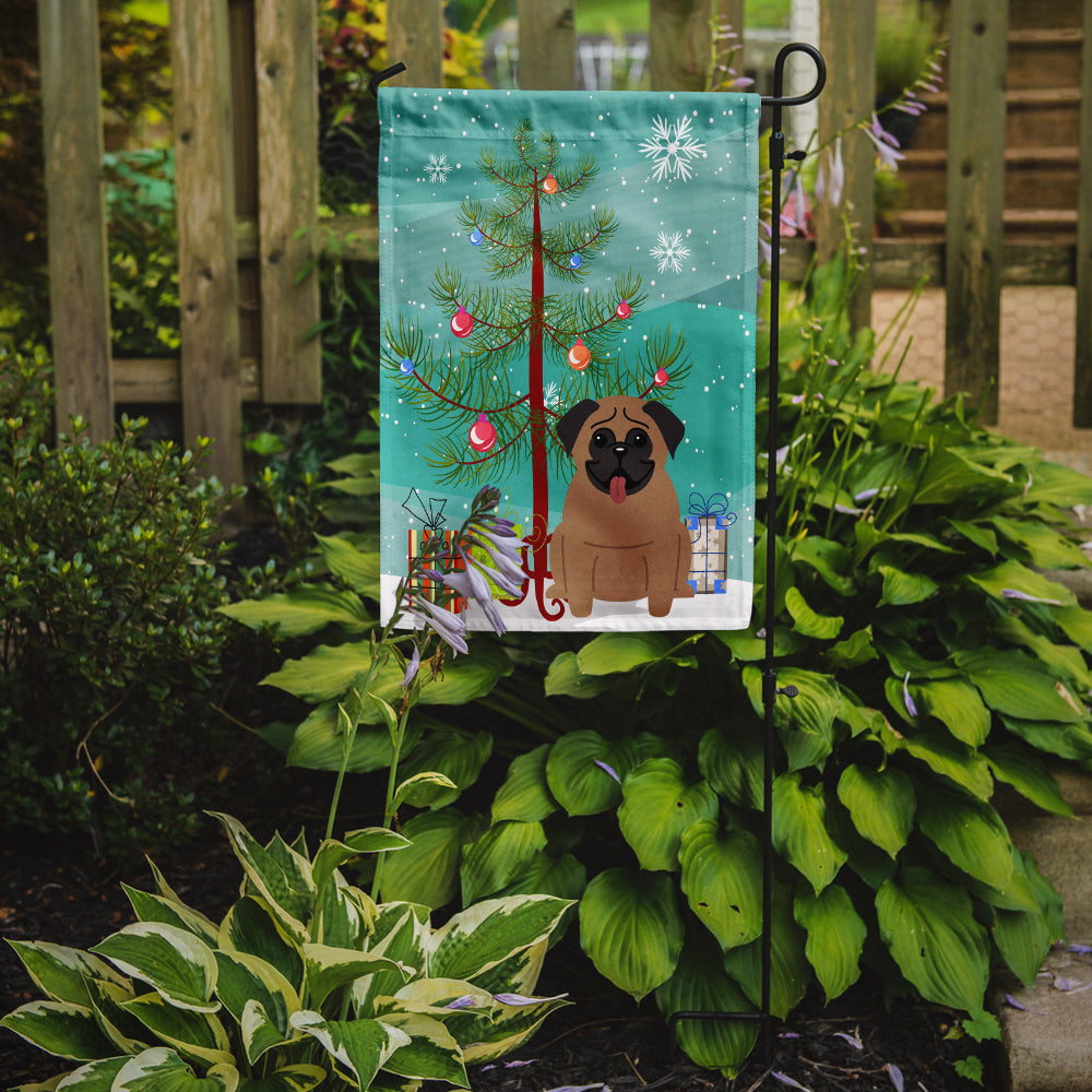 Merry Christmas Tree Pug Brown Flag Garden Size BB4130GF  the-store.com.
